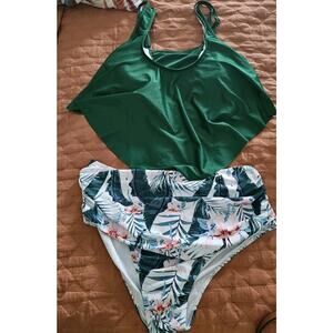 Women's High Waist Ruffle Swimsuit Size 2XL Flounce Bikini Swimwear Set